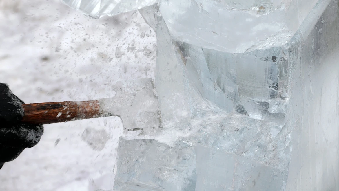Spectacular ice sculptures near the Main Entrance of VDNH